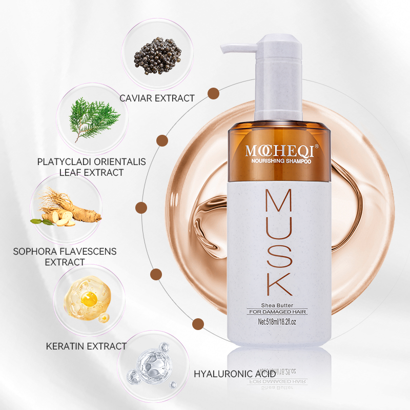 MOCHEQI Shampooing hydratant sans sulfate à l'huile d'argan biologique de marque privée nourrissant réparateur anti-frisottis pour cheveux secs et abîmés 