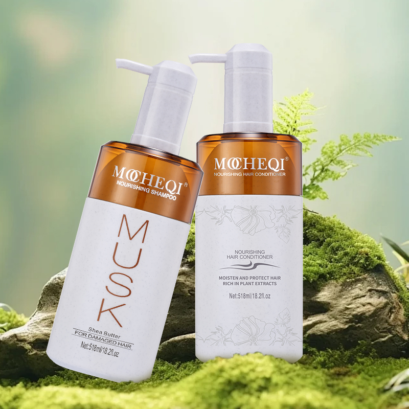 MOCHEQI marque privée naturel organique nourrissant hydratant lissant soins capillaires shampooing et revitalisant ensemble pour utilisation en Salon
